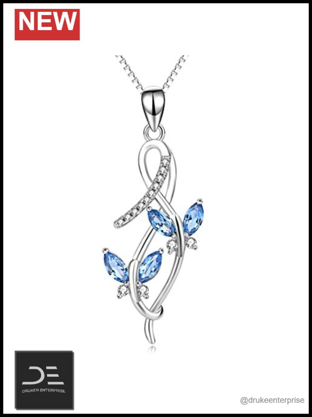 Sterling Silver Infinity Butterfly Pendant Necklace with Blue Crystals, 18" Box